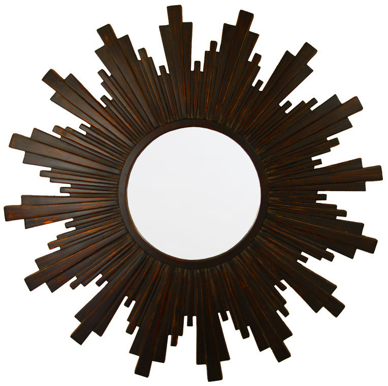 CF091B Wall décor art mirror classic dark brown round